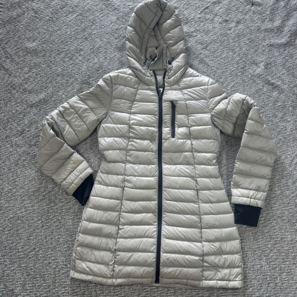 Halifax Traders Silver Puffer Jacket Hooded Quilted Parka Womens Small